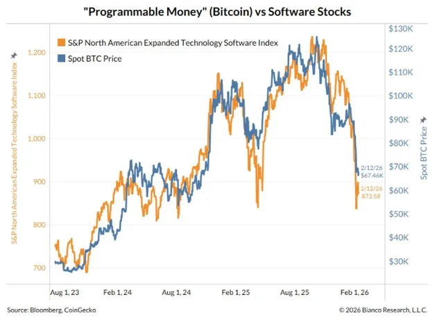 Bitcoin vs software stocks graph