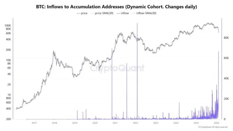 BTC: Inflows to Accumulation Adresses. Source: Cryptoslate.com