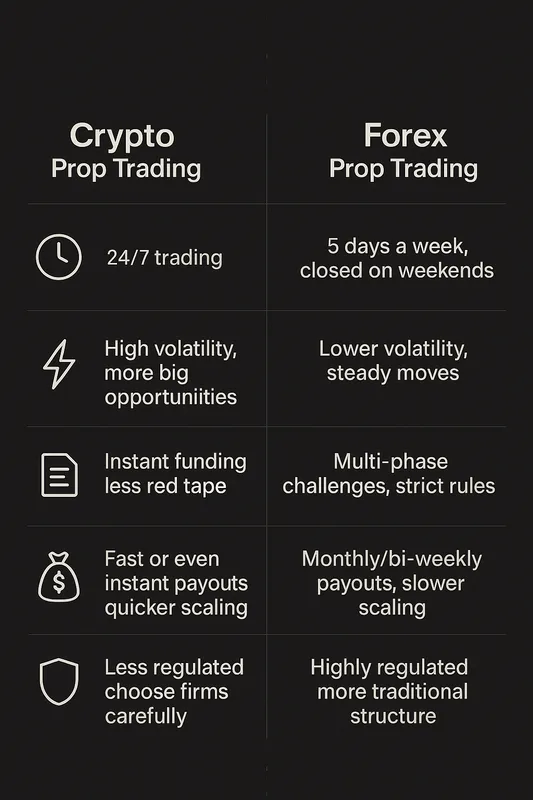 Comparison Table Forex. vs Crypto Prop Trading Firms