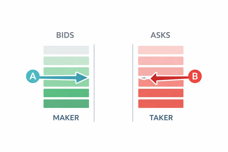 Order book showing maker vs taker crossing the spread